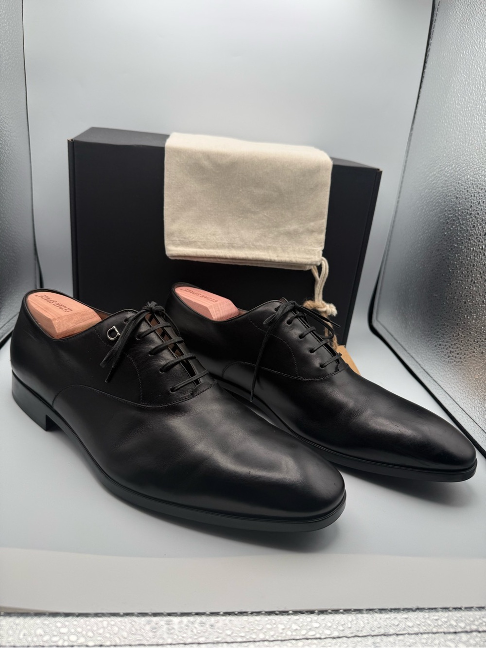 Salvatore Ferragamo Black Leather Oxfords 12 E